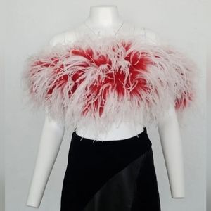 Ralph Lauren Purple Label Women's Evening Top Ostrich Feathers  NEW Size Small